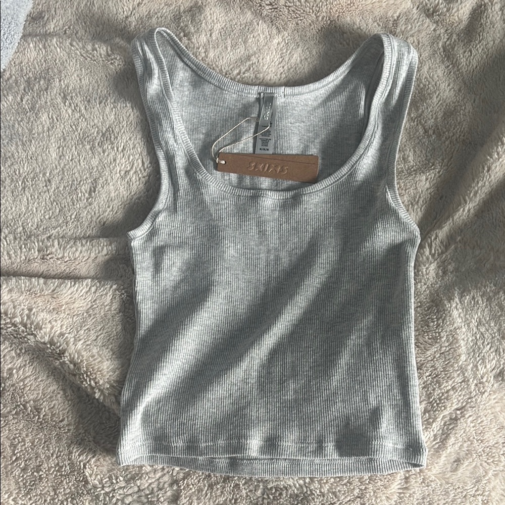 Skims Gray Cotton Ribbed Tank Top